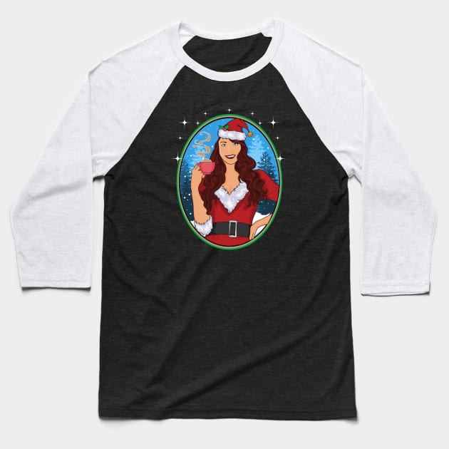 Mrs Claus Hot Cocoa Drinker Baseball T-Shirt by AngelFlame